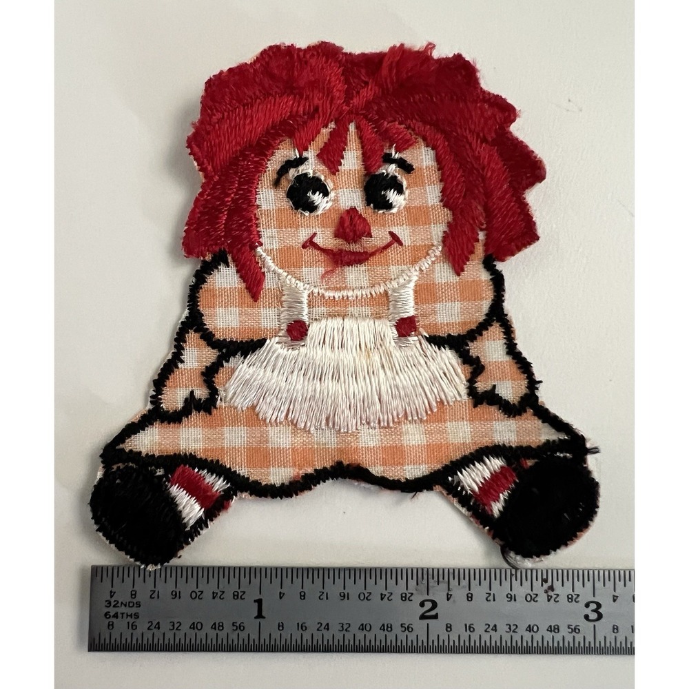 Raggedy Ann Rag Doll Embroidered Patch Gingham Applique Retro Sew On 70s VYG